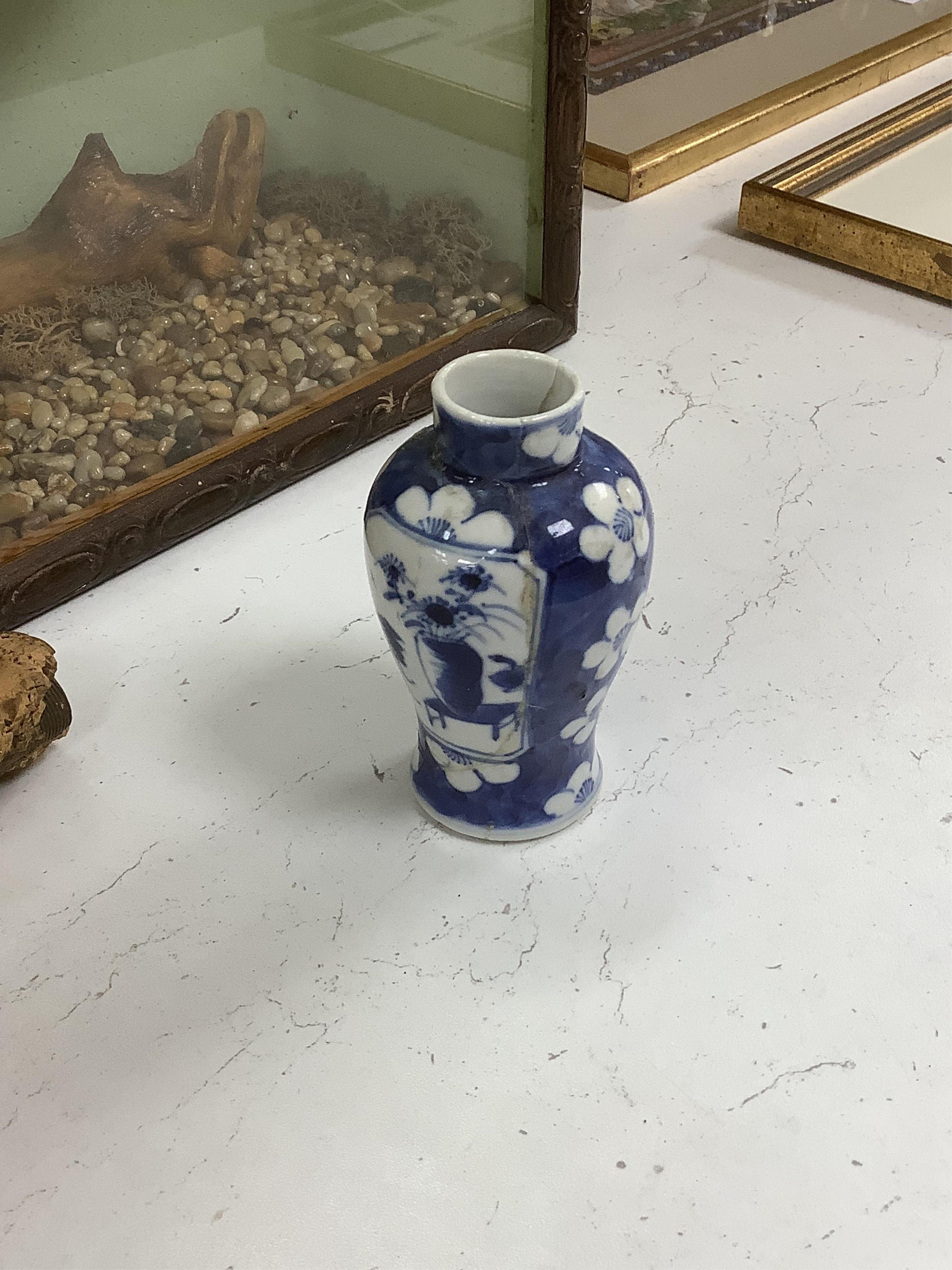 Chinese ceramics to include blue and white bowls and vases, largest 15cm wide. Condition - poor to fair